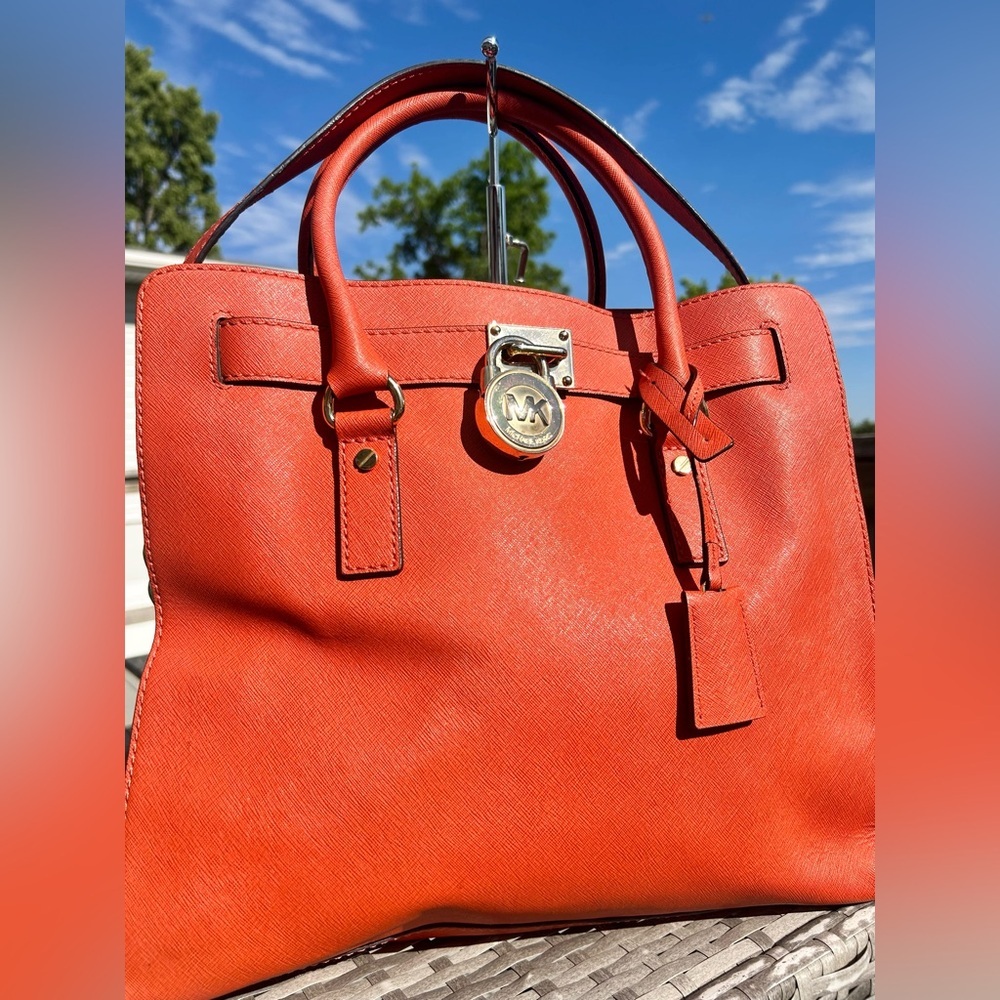 Michael Kors Large Orange Hamilton Saffiano Leather Tote Bag​ - Picture 2 of 16